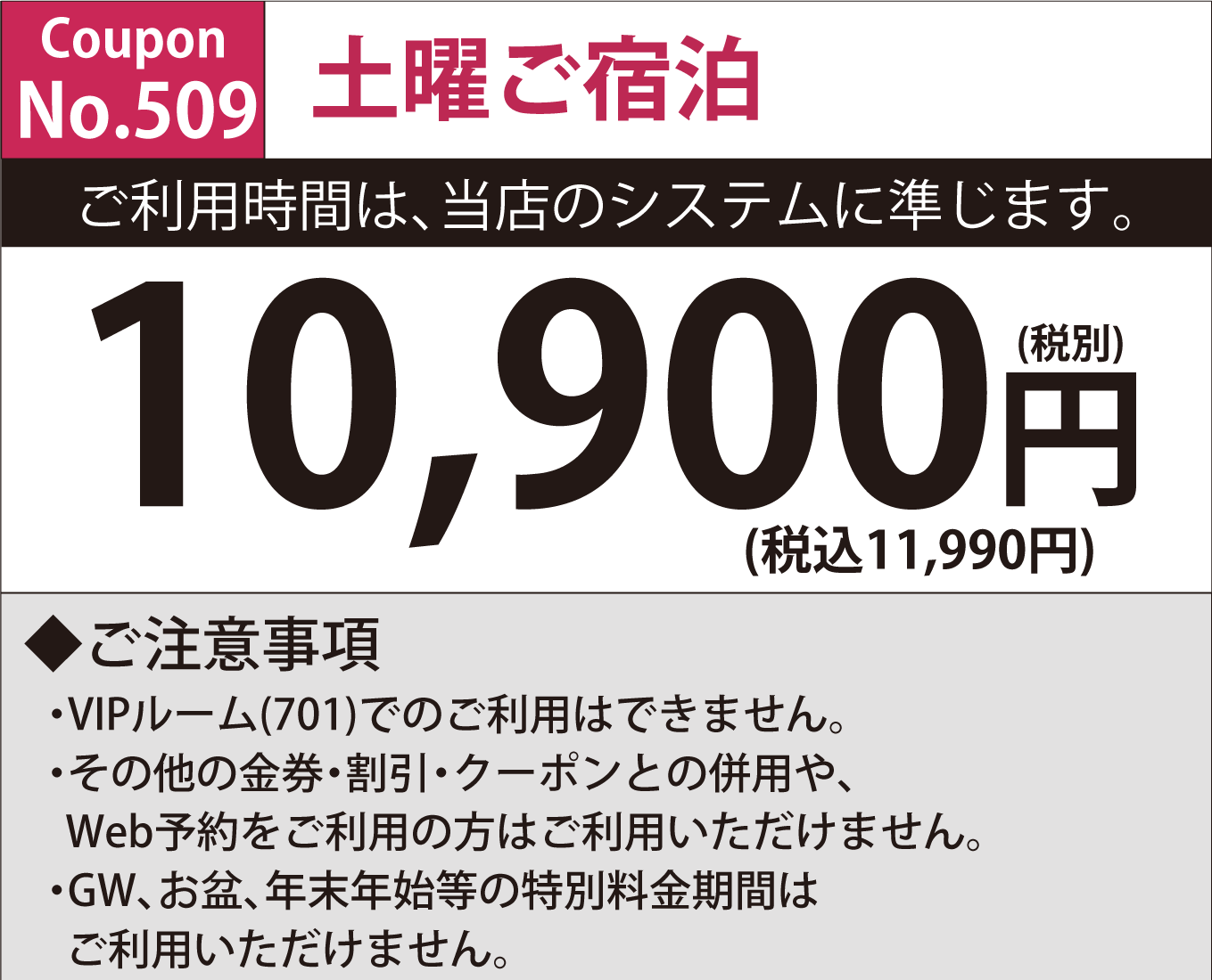 土曜宿泊10,900円